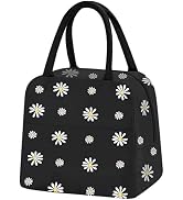 TIECHI Womens Lunch Tote, Cute Black Daisy Men Lunch Bag Waterproof, Reusable Foil Fabric Cooler ...