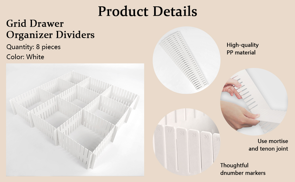 white Adjustable Drawer Dividers