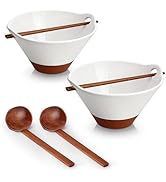 MALACASA 42 oz Ceramic Ramen Bowl Set with Wooden Spoon &amp; Chopsticks, Japanese Style Soup Bowls f...
