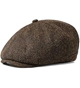 VOBOOM Men Wool Blend 8 Panel Newsboy Cap Herringbone Cabbie Flat Tweed Hat