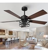 Vaczon 52 Inch Farmhouse Ceiling Fans with Remote and Dual Finish 5 Blades 6-Speed Adjustable Qui...