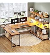 SEDETA L Shaped Desk with Storage Shelves, 63” Reversible U Shaped Office Desk, Gaming Desk with ...