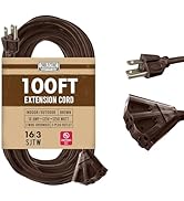 Cablectric 100 ft Brown Outdoor Extension Cord 3 Outlet - 16/3 SJTW Weatherproof Heavy Duty Outdo...