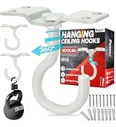 [UPGRADED] 2Pcs 200LBS Rotatable Ceiling Hooks with 4 Screw Points Base, Wall Mount Metal Hanger ...