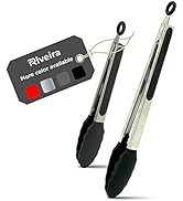 Riveira Tongs for Cooking with Silicone Tips | 9 and 12-Inch Pieces Set | Non-Stick Kitchen Grill...