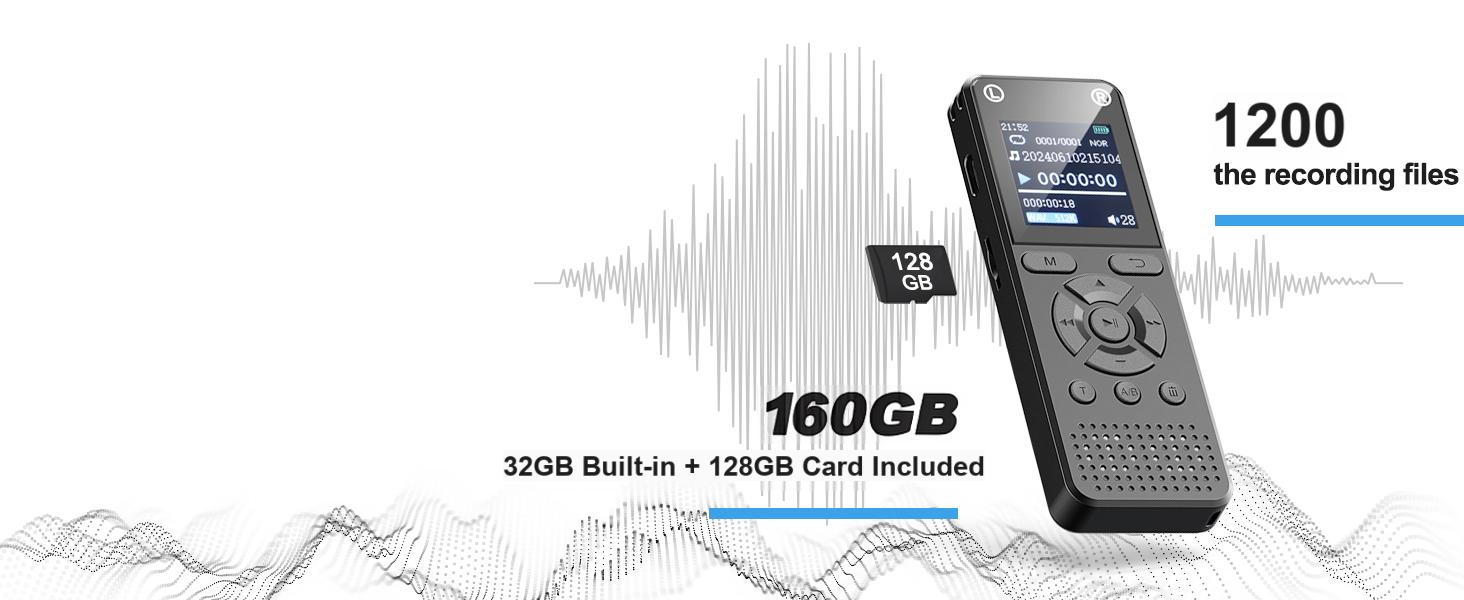 160GB total storage recorder with 32GB built-in memory and 128GB card included