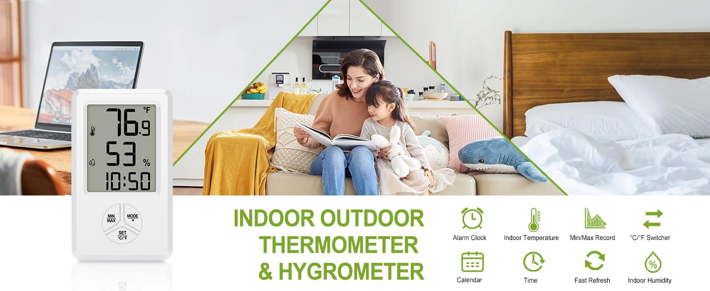 Indoor Thermometer Humidity Meter Room Thermometer with Temperature and Humidity Monitor Mini