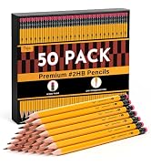 Taja 50 Pack Wood-Cased #2 HB Pencils, Bulk Pre-Sharpened Pencils with Top Erasers, Perfect for S...