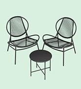 SONGMICS Patio Furniture Set 3 Pieces, Garden Bistro Set, Acapulco Chairs, Outdoor Seating, Side ...