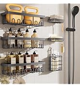 Veken Rustproof &amp; Waterproof Shower Caddy 6-Pack, No Drilling Adhesive Shelves Rack with Soap Hol...