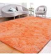 Goideal Fluffy Area Rug for Living Room Bedroom, 4 x 6 Tie-Dyed Orange Rug Fuzzy Non-Slip Modern ...