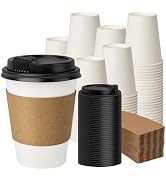 PACKINNO 12 oz 100 Pack Disposable Coffee Cups with Lids and Sleeves, Coffee Paper Cups with Lids...