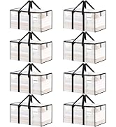 8 Pack Extra Large Heavy Duty Moving Bags, Clear Storage Bins with Lids, Reinforced Handles &amp; Hea...