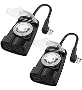 G-Homa 24 Hour Mechanical Outdoor Timer Outlet, Outdoor Timer for Lights, Waterproof, 2 Grounded ...