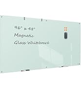 TSJ OFFICE Glass Dry-Erase Board - 8 x 4 Ft Wall Mounted Glass Magnetic Whiteboard, 96" x 48" Ext...