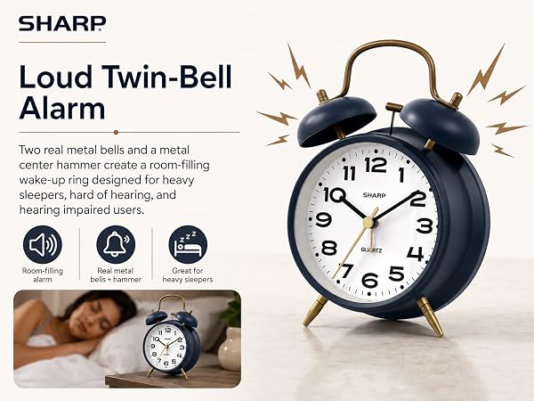 loud alarm clock for bedroom retro style vintage mid century modern battery powered simple easy 