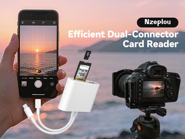 SD and TF Card Reader with USB Port for iPhone iPad Mac Lightning & USB-C Dual Connector