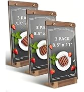 TOMAIDA 3 Pack 8.5"x11" Acrylic Sign Holder A4 with Wood-Color Base - Table Top Display Stand for...