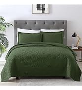 EXQ Home Quilt Set Full Queen Size Olive Green 3 Piece,Lightweight Soft Coverlet Modern Style Squ...