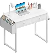 Lufeiya Home Office Computer Desk with 2 Drawers, 32 Inch Small Desk Study Writing Table, White