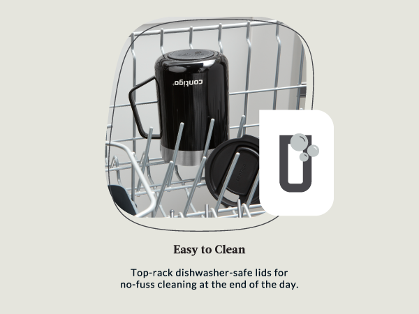 easy clean washable dishwasher top lid bottle mug daily sleek workday weekend travel black silver