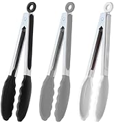 HINMAY 9-Inch Serving Tongs Silicone Tongs, Set of 3 (Black White Gray)