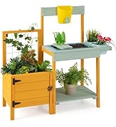 HONEY JOY Kids Potting Bench Table, Fir Wood Outdoor Play Kitchen for Toddler, Transparent Root V...
