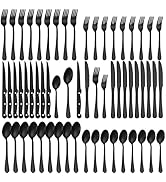 60-Piece Black Silverware Set with Steak Knives Black Stainless Steel Flatware Set for 10 Food Gr...