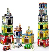 Atoylink Toddler Sorting and Stacking Toys with Magnetic Wooden Cars &amp; Community Helpers, Baby Nu...