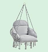 SONGMICS Hanging Chair, Hammock Chair with Large, Thick Cushion, Boho Swing Chair for Bedroom, Pa...