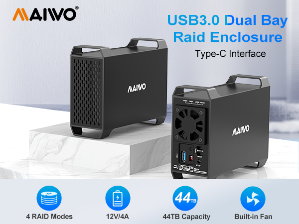 maiwo 2 bay das raid enclosure usb c to 3.5 sata hdd enclosure dual bay