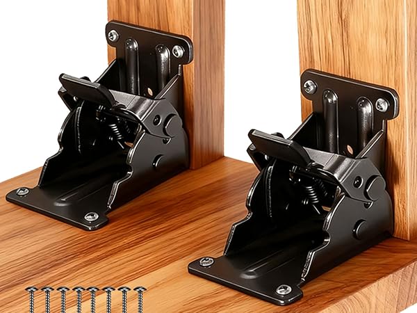 folding table legs, folding brackets, folding shelf brackets, locking hinges, locking hinge