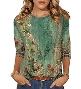 Zeagoo Women's Casual 3/4 Sleeve T-Shirts Round Neck Cute Tunic Tops Basic Tees Blouses Loose Fit...