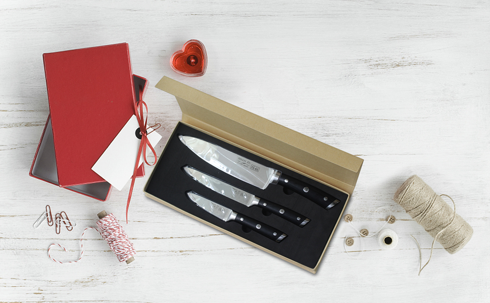 SHAN ZU Kitchen knife, Chef Knife, Paring Fruit Knife Utility Knives Set 3 piece Cutlery Kitchen Coo...