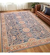 Goideal Washable Rug 5x7, Vintage Area Rugs Non Slip, Indoor Low Pile Carpet with Rubber Backing ...