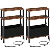CHOEZON Set of 2 End Tables with Charging Station, Narrow Side Table for Small Spaces, Slim Night...