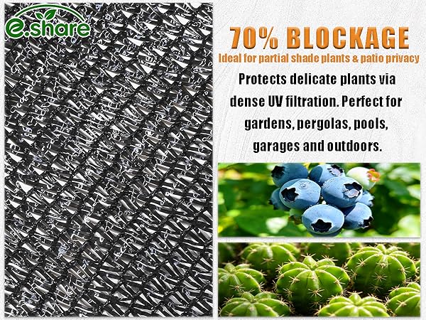 70% blockage ideal for partial shade plant and patio privacy