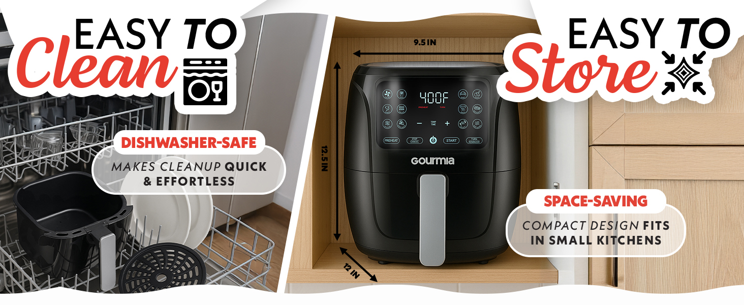 Compact air fryer with 10-inch depth, 9-inch width, and 14-inch height