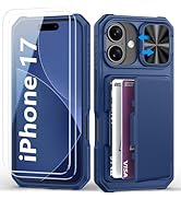 BXYJY for iPhone 17 Case Wallet with Screen Protector (Tempered Glass), Slide Camera Cover, Milit...