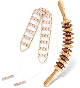 ONUEMP 2PCS Wood Therapy Massage Tools, Wooden Massage Roller Stick &amp; Back Massager Roller Rope, ...