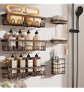 Veken Shower Caddy 6-Pack, No Drilling &amp; Rustproof, Waterproof Adhesive Shelves Rack with Soap Ho...