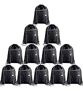 KUUQA 12Pcs Drawstring Backpack Bags Bulk with Zipper Pocket and Headphone Hole