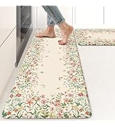 KIMODE Anti Fatigue Kitchen Mats for Floor 2 Piece, Cushioned Floral Kitchen Rugs, Memory Foam Ki...