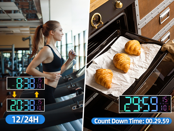 24 hour modern silent big extra large led display digital wall gym clocks