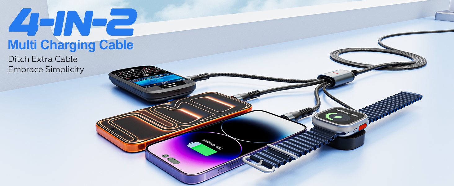 This is a 4 in 1 multi charging cable with apple watch charger usb c lightning micro usb