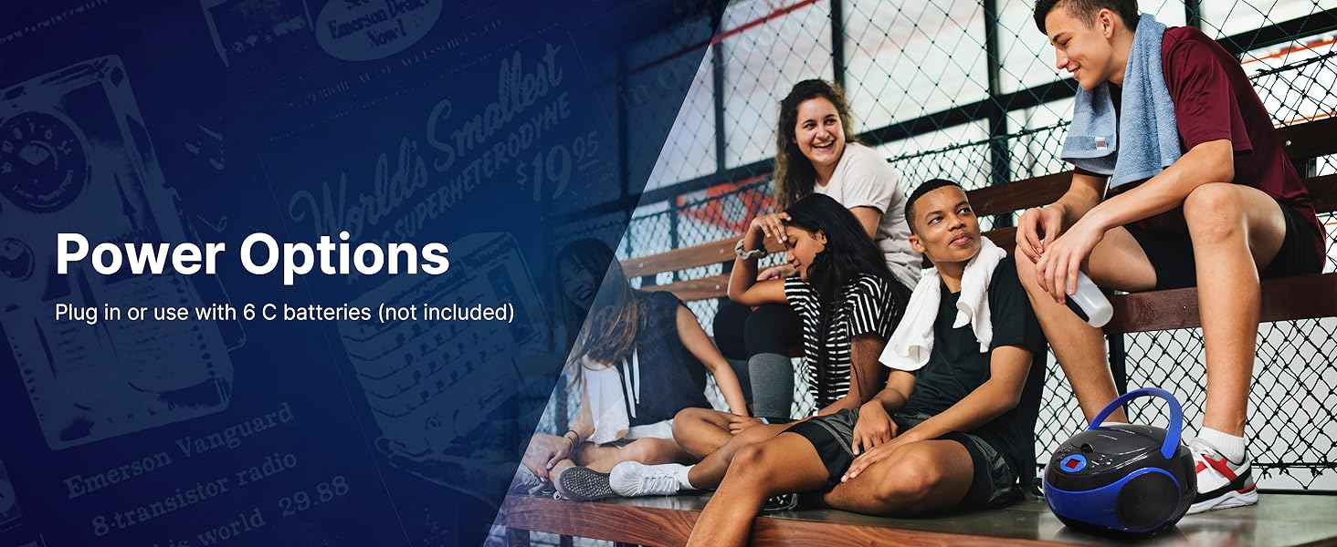 Portable Bluetooth boombox with CD Player, AM FM Radio, AUX Input, Stereo speaker for home or travel