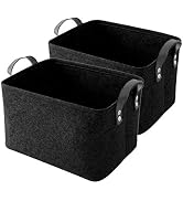 GUOZI Storage Basket, Collapsible Rectangular Felt Storage Bins with PU Handles, Large Laundry Ba...