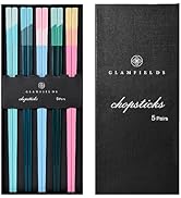 Chopsticks Reusable Dishwasher Safe, GLAMFIELDS 5 Pairs 9.5 Inches Premium Chop Sticks Set for Su...