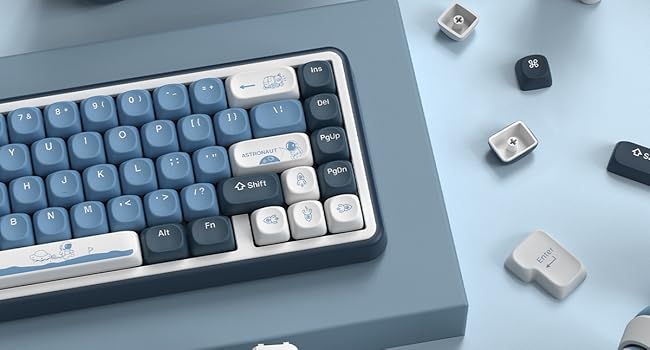 Apollo PBT Keycap Set,Blue/Dark Blue/White Custom Keycaps, Dye Sublimation Keyboard caps,MOA Profile