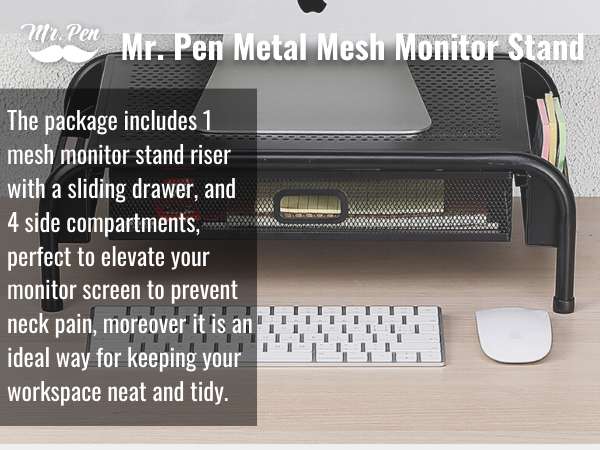 Mr. Pen- Metal Mesh Monitor Stand with Drawer, Computer Monitor Stand for Desk